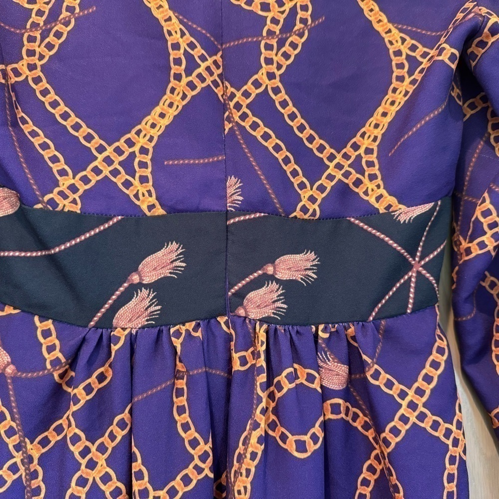 Neiman Marcus Vintage Dress Purple Chain Print V Neck Midi Dress / 2 - Picture 15 of 15